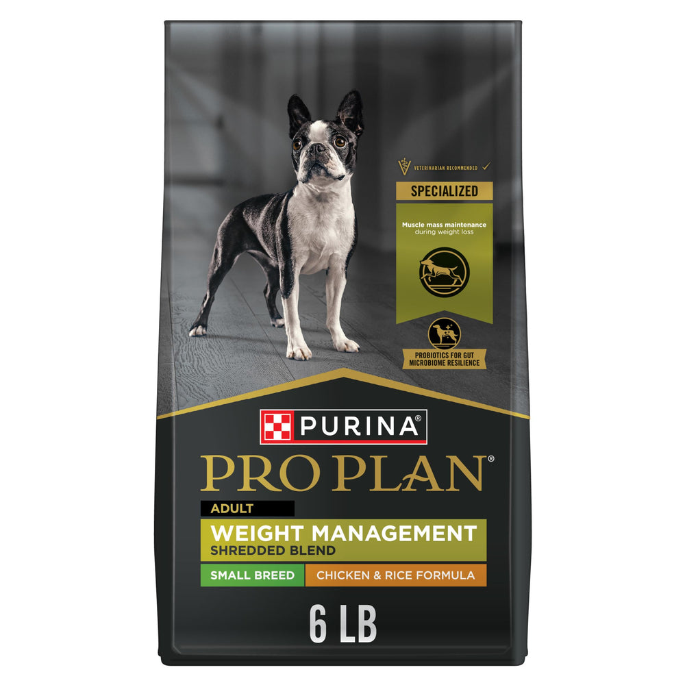 Purina Pro Plan sachet avant montrant l'étiquette pour gestion du poids