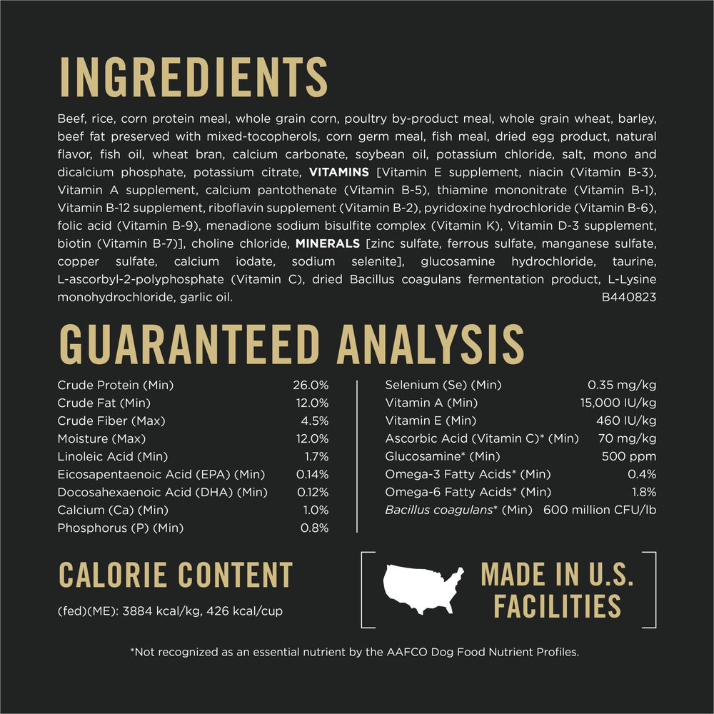 Purina Pro Plan étiquette côté avec informations nutritionnelles claires