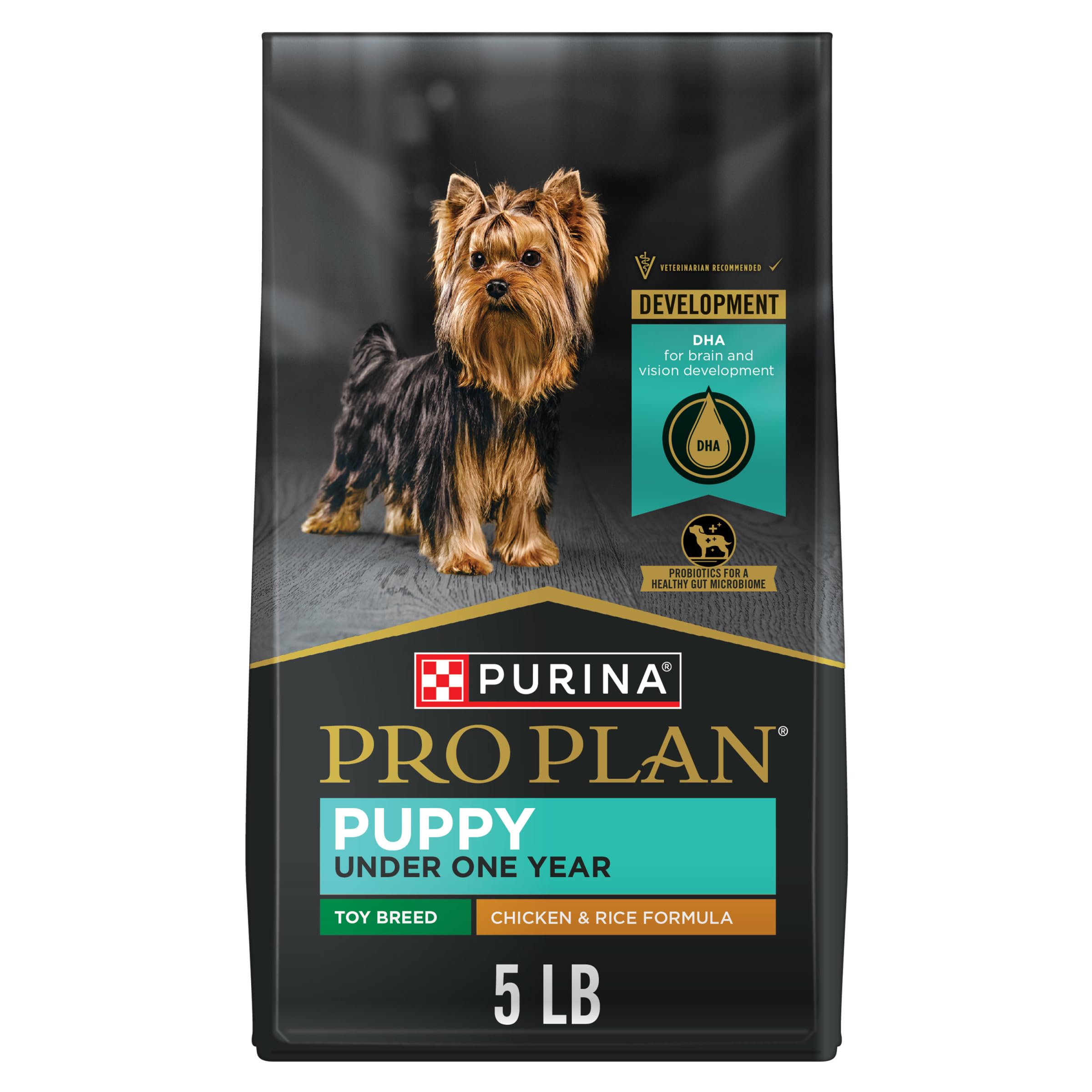 Purina Pro Plan sachet devant montrant la formule poulet et riz et l'information bénéfique