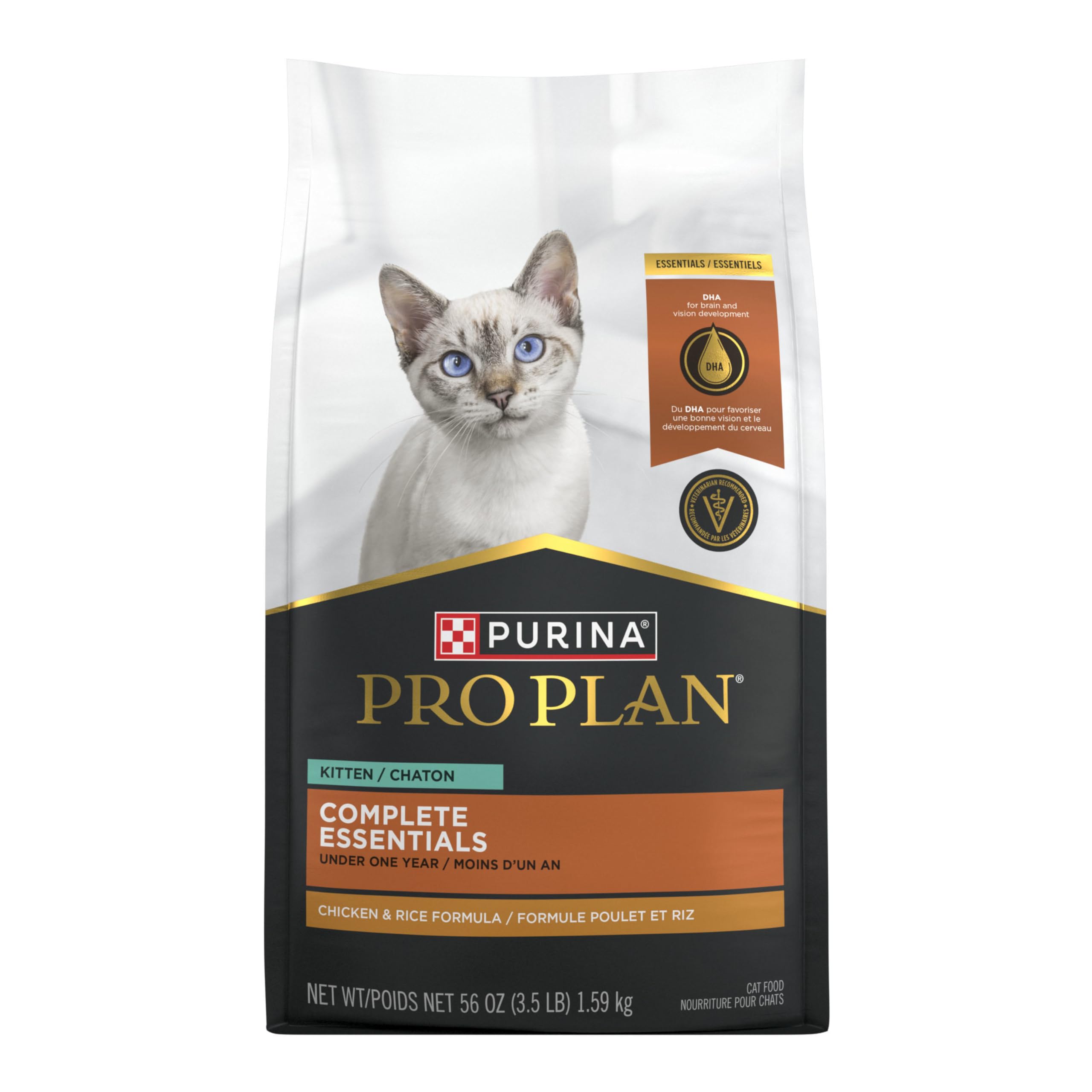 Purina Pro Plan sachet ouvert avec croquettes visibles pour faciliter le service quotidien