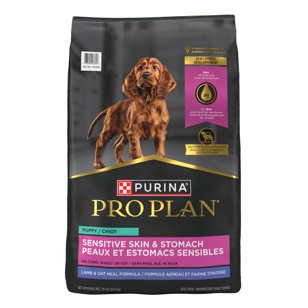 Purina Pro Plan étiquette ingredients clés mettant en avant agneau et avoine digestes