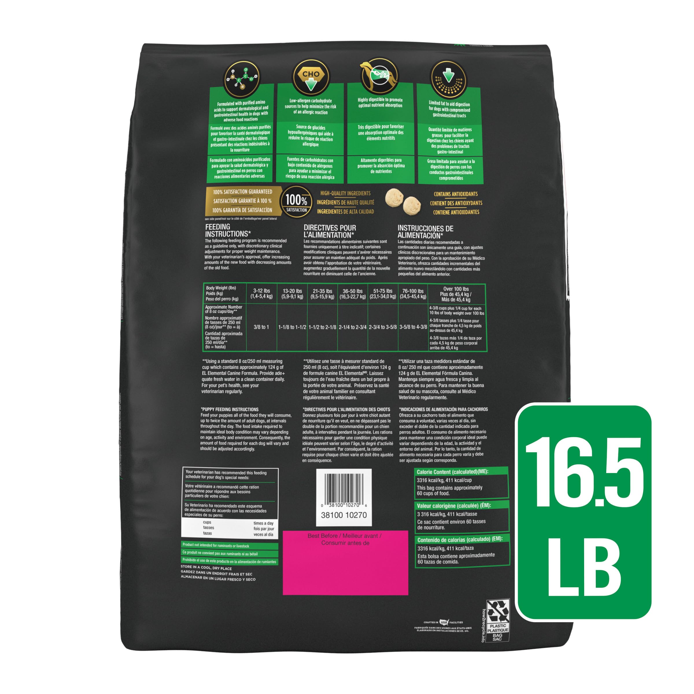 Table nutritionnelle Purina Pro Plan montrant informations claires pour le propriétaire