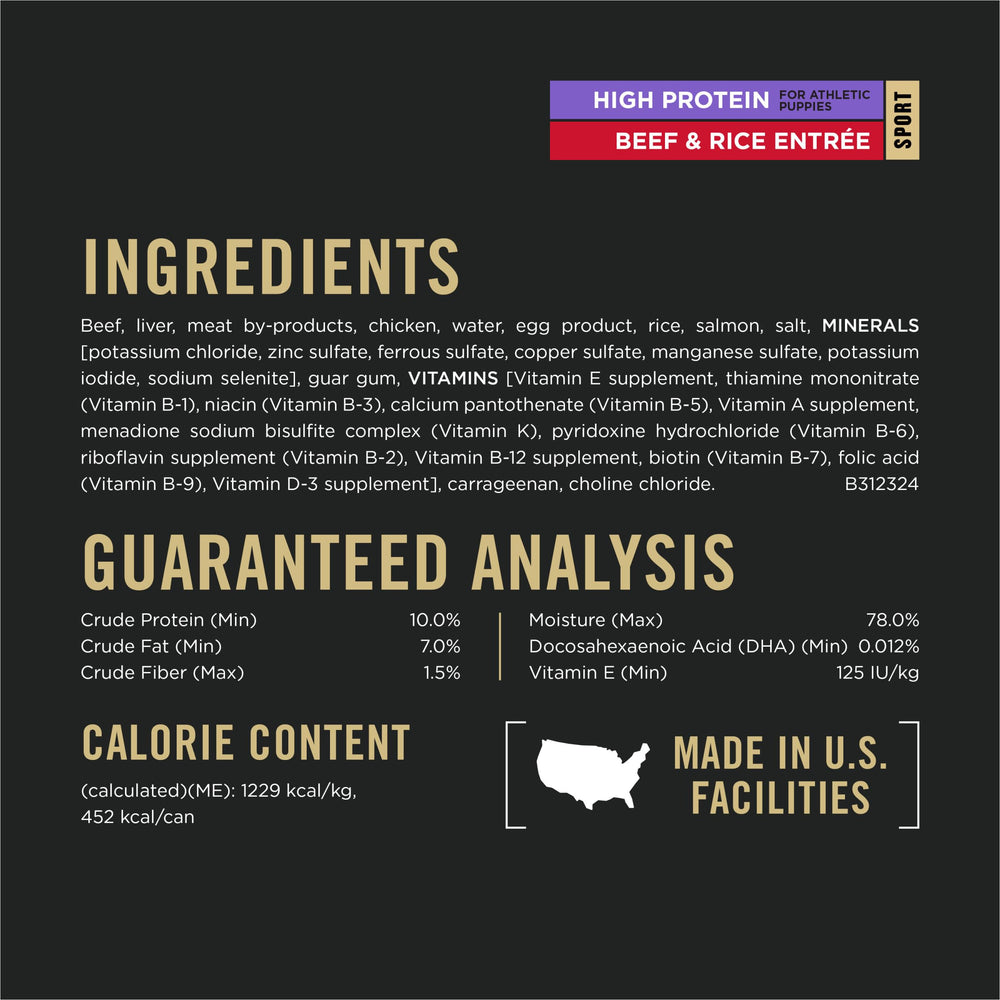 Purina Pro Plan tableau nutrition mettant en avant vitamines et minéraux
