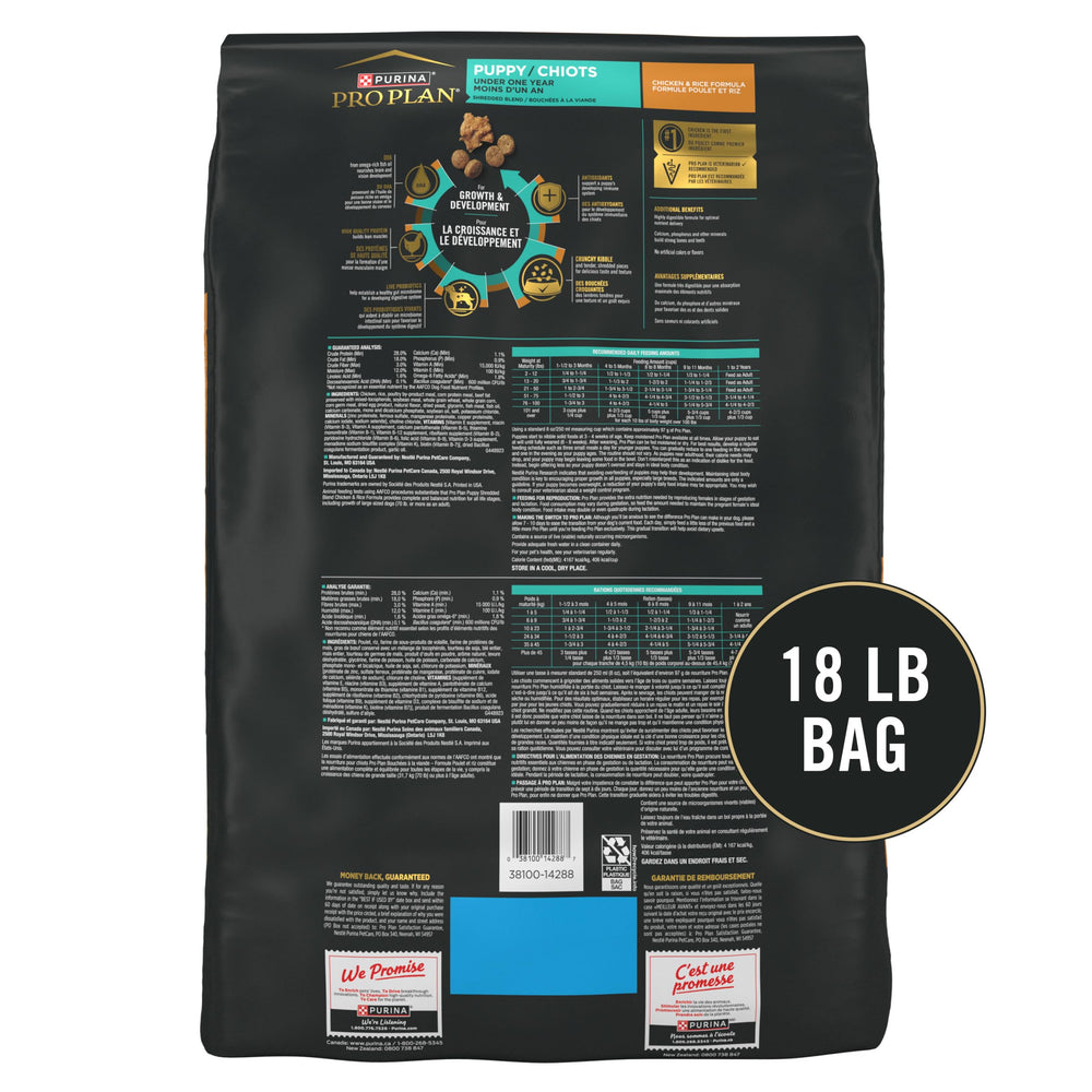 Tableau d'alimentation sur sac Purina Pro Plan facilitant le dosage selon poids