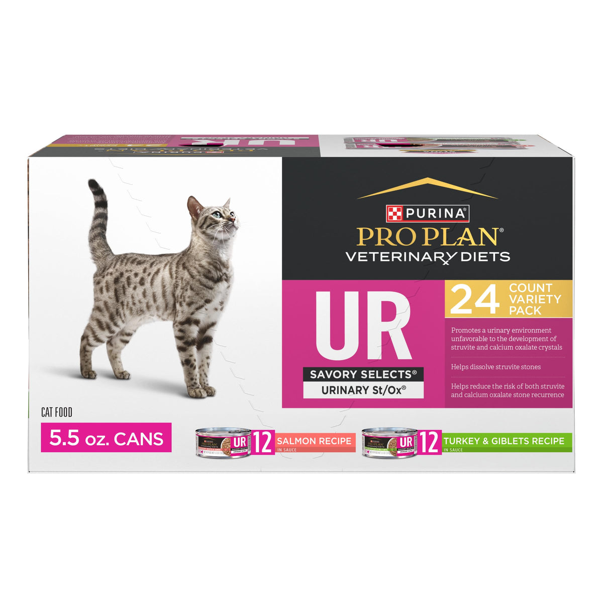 Purina Pro Plan UR emballage avant montrant pack variété et bénéfice santé urinaire