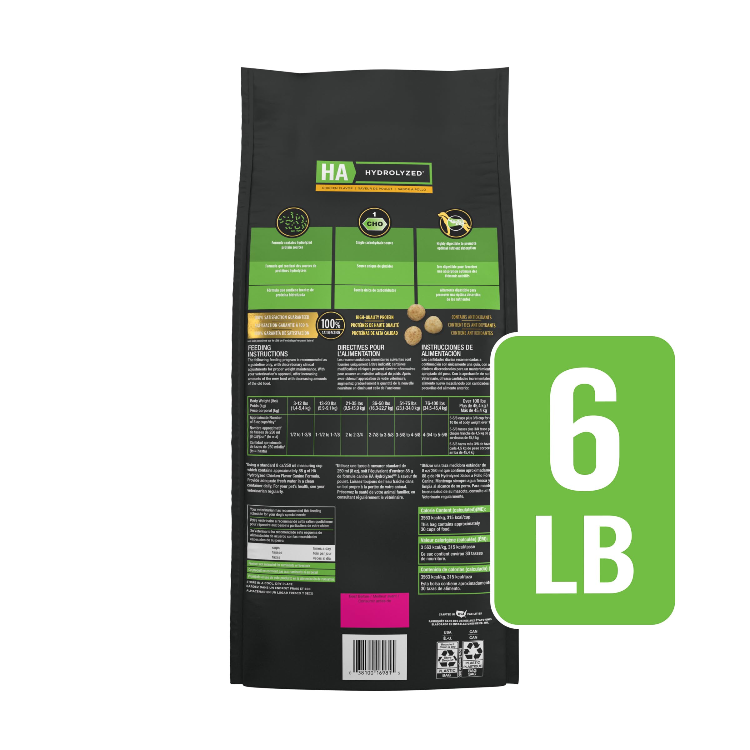 Purina Pro Plan Veterinary Diets HA comparaison taille croquette dans la main, échelle pratique