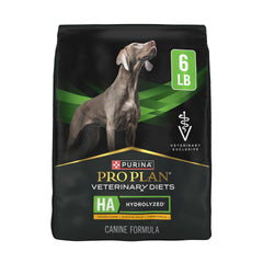 Purina Pro Plan Veterinary Diets HA paquet avant montrant la formule poulet et bénéfice tolérance