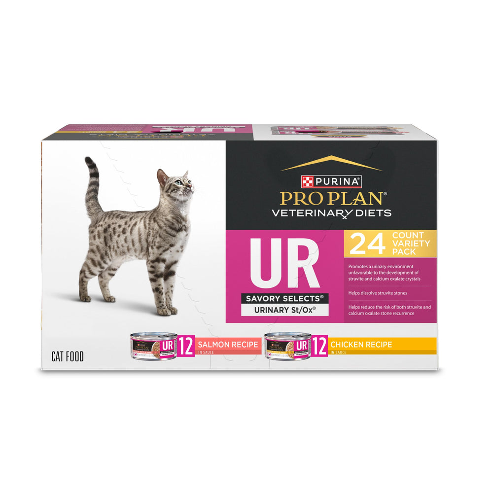 Purina Pro Plan Veterinary Diets vue frontale de la boîte montrant le format et l'étiquette bénéfice urinaire