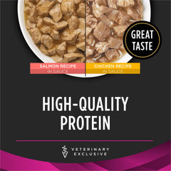 Purina Pro Plan Veterinary Diets gros plan recette au poulet montrant la texture appétissante et haute protéine