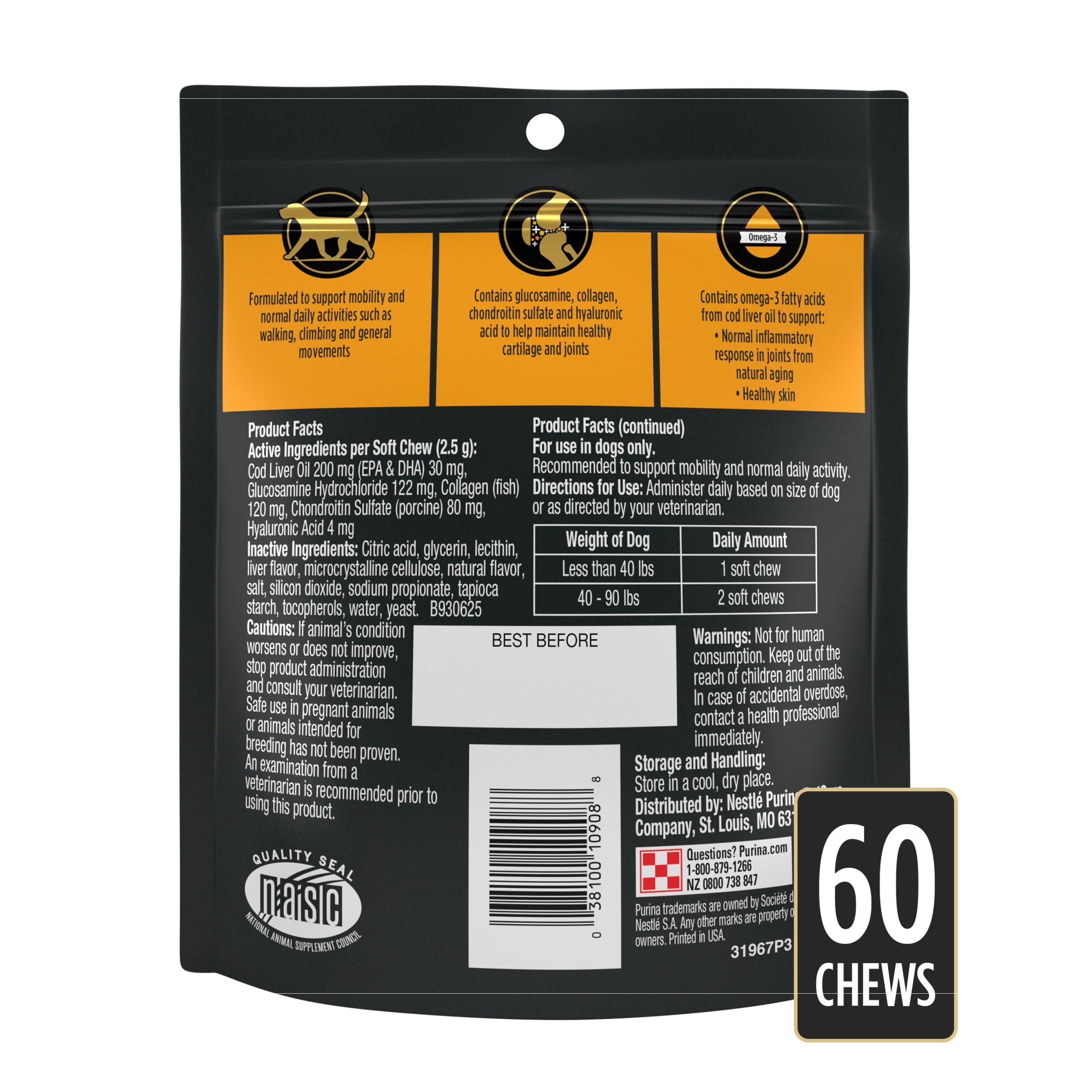 Purina Pro Plan Veterinary pochette ouverte révélant 60 compresses pratiques