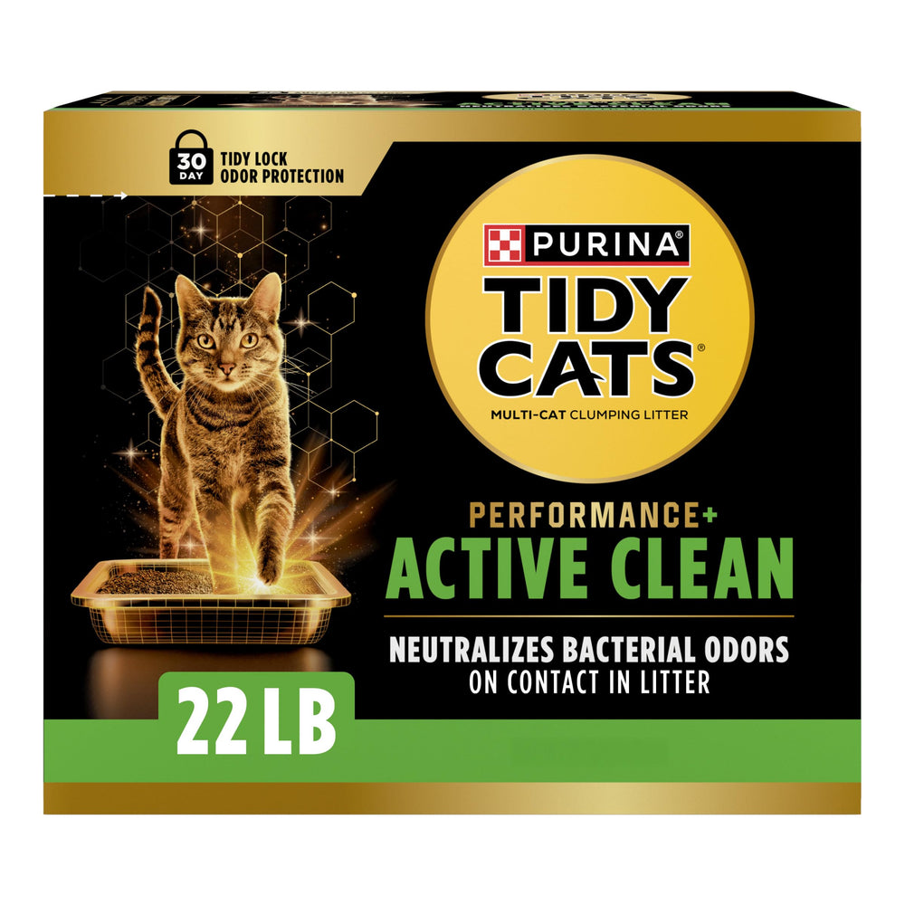 Purina Tidy Cats boîte 22 lb vue avant présentant le emballage et bénéfice contrôle des odeurs