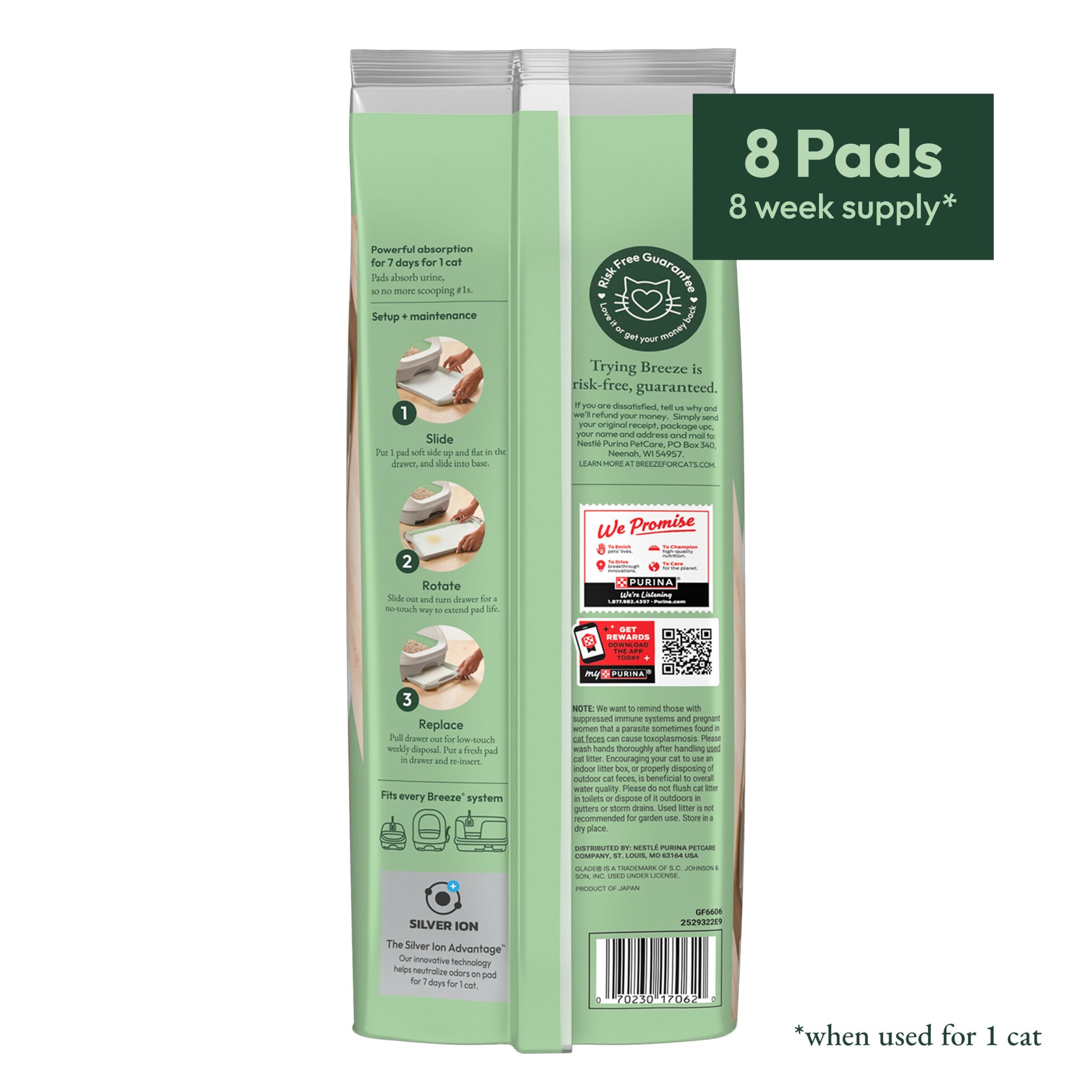 Purina Tidy Cats coussinet jeté proprement illustrant retrait sans contact