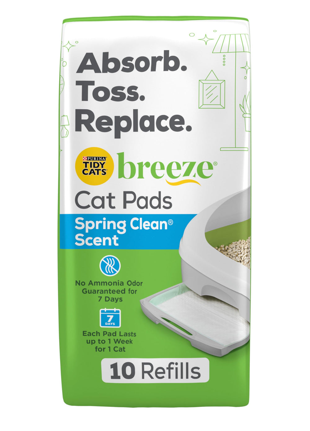Chat utilisant le bac BREEZE avec coussinet Purina Tidy Cats pour confort