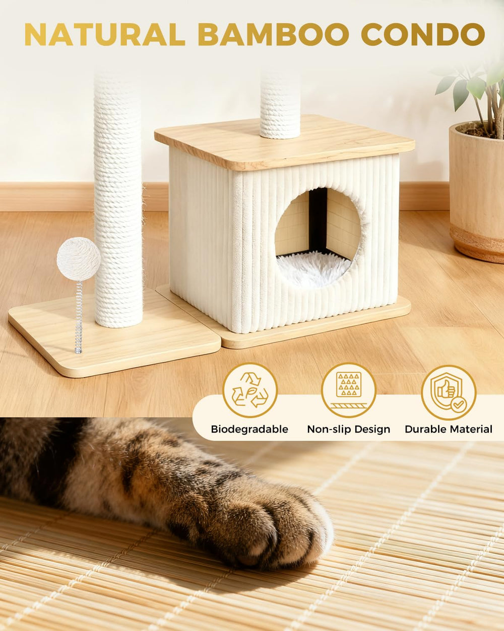 Purrlato maisonnette bambou ouverte offrant repos sécurisé