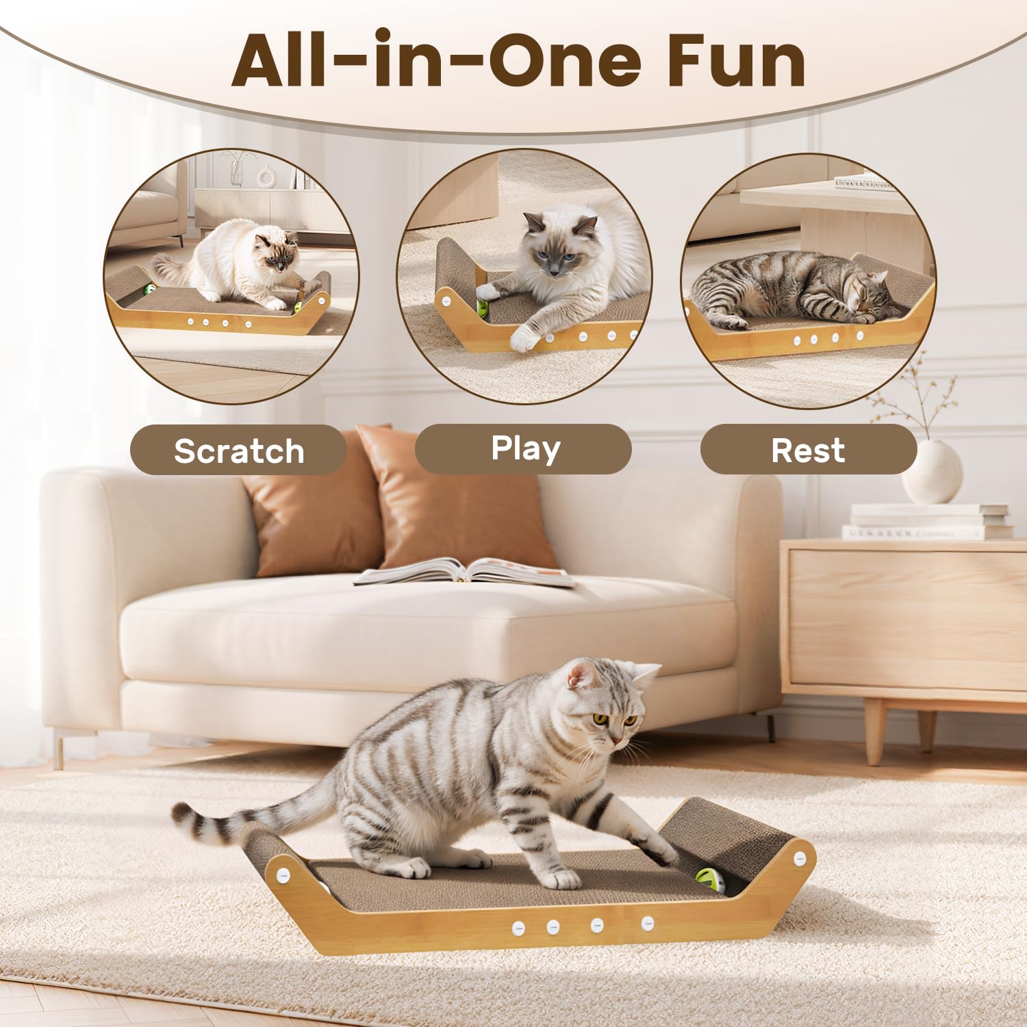 PurrSonic chat allongé sur le tapis illustrant relaxation et support