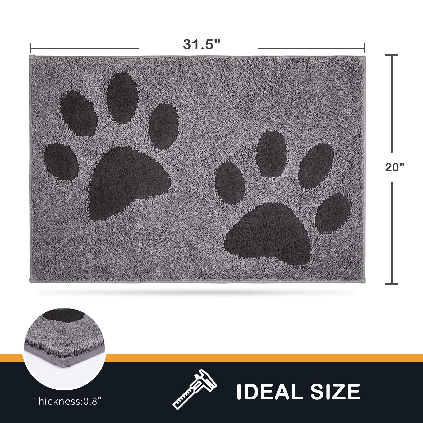 PURRUGS comparaison taille montrant dimensions 20" x 31,5" pratiques