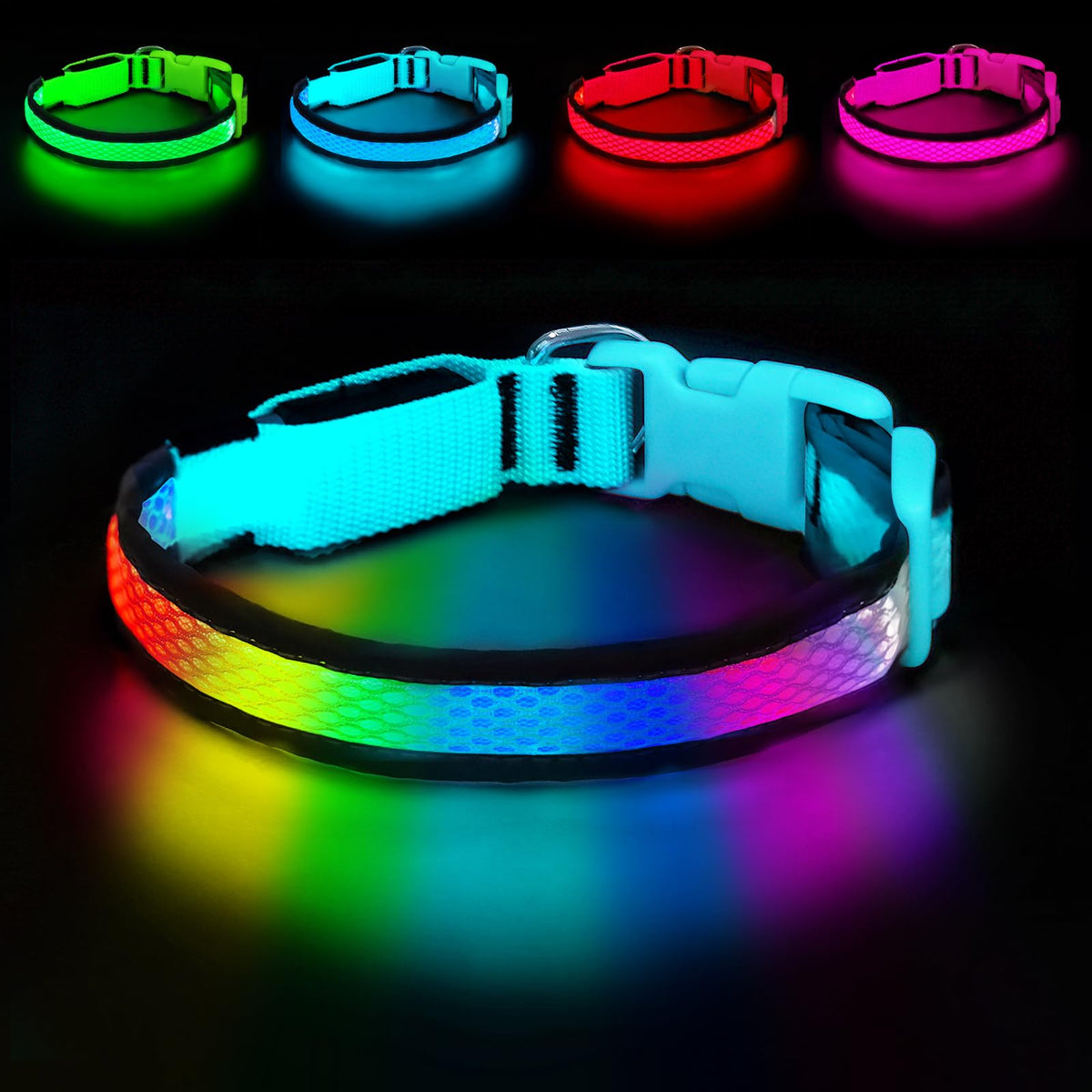 PWOD collier LED face avant montrant visibilité accrue