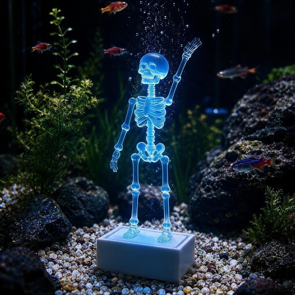 QAONIE vue frontale du Dancing Skeleton, décor animé pour aquarium