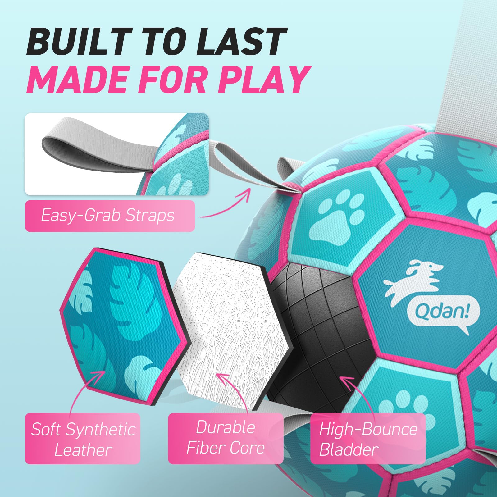 QDAN chien tirant sur le ballon lors d'un jeu interactif