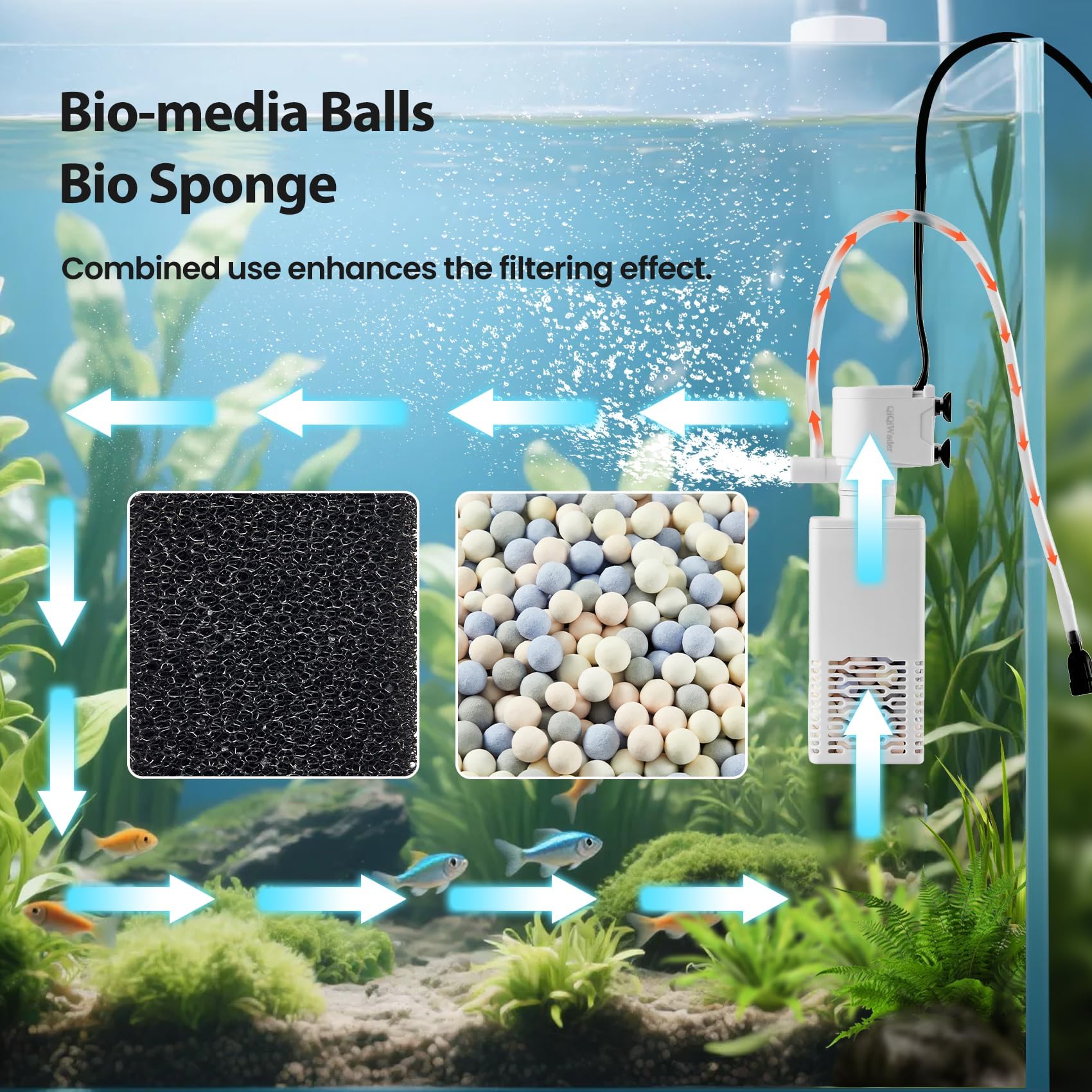 QiQiWader billes de bio-media gros plan favorisant bactéries bénéfiques et stabilité chimique