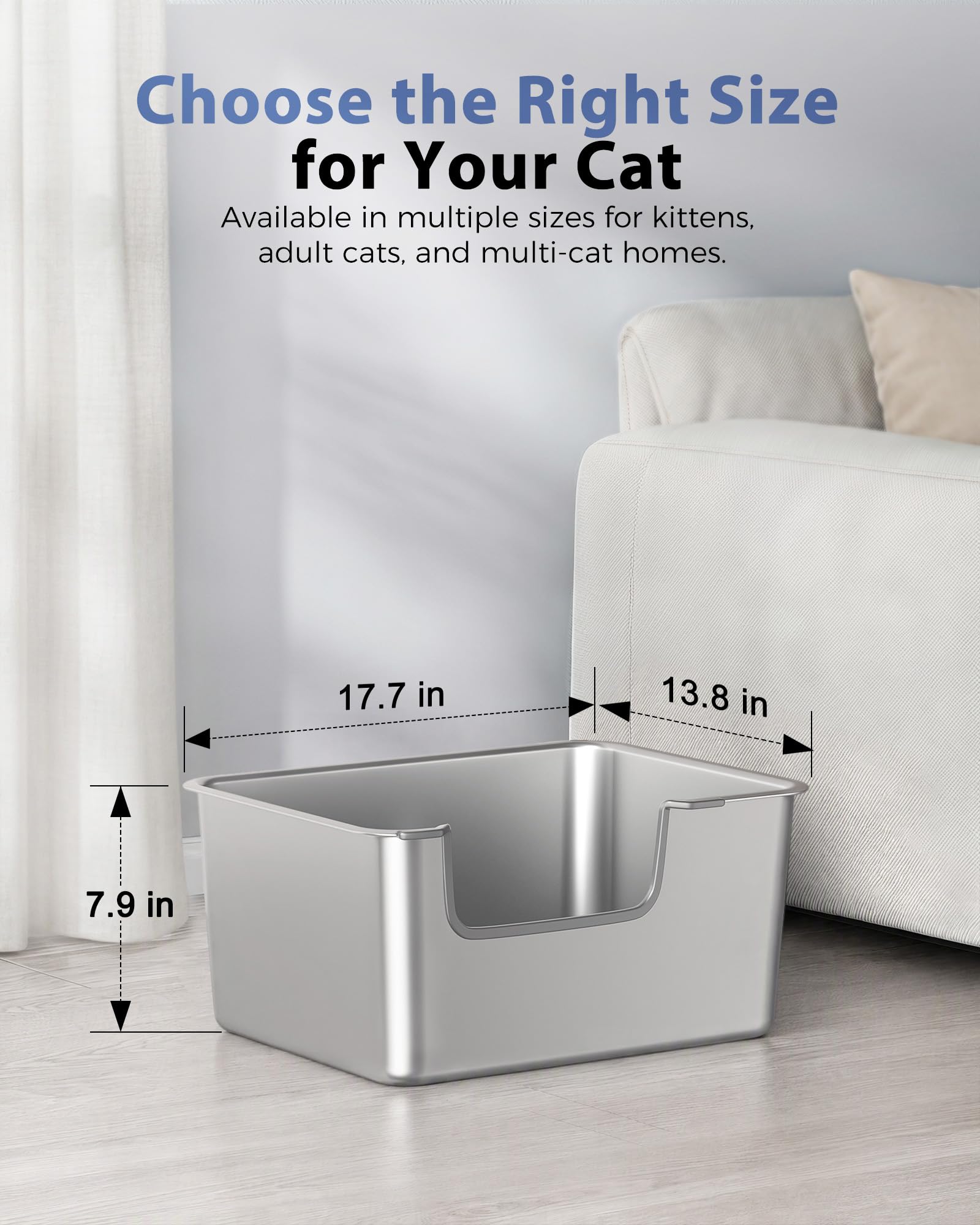 Comparaison taille du bac Qiuma à une patte de chat illustrant l’espace utile