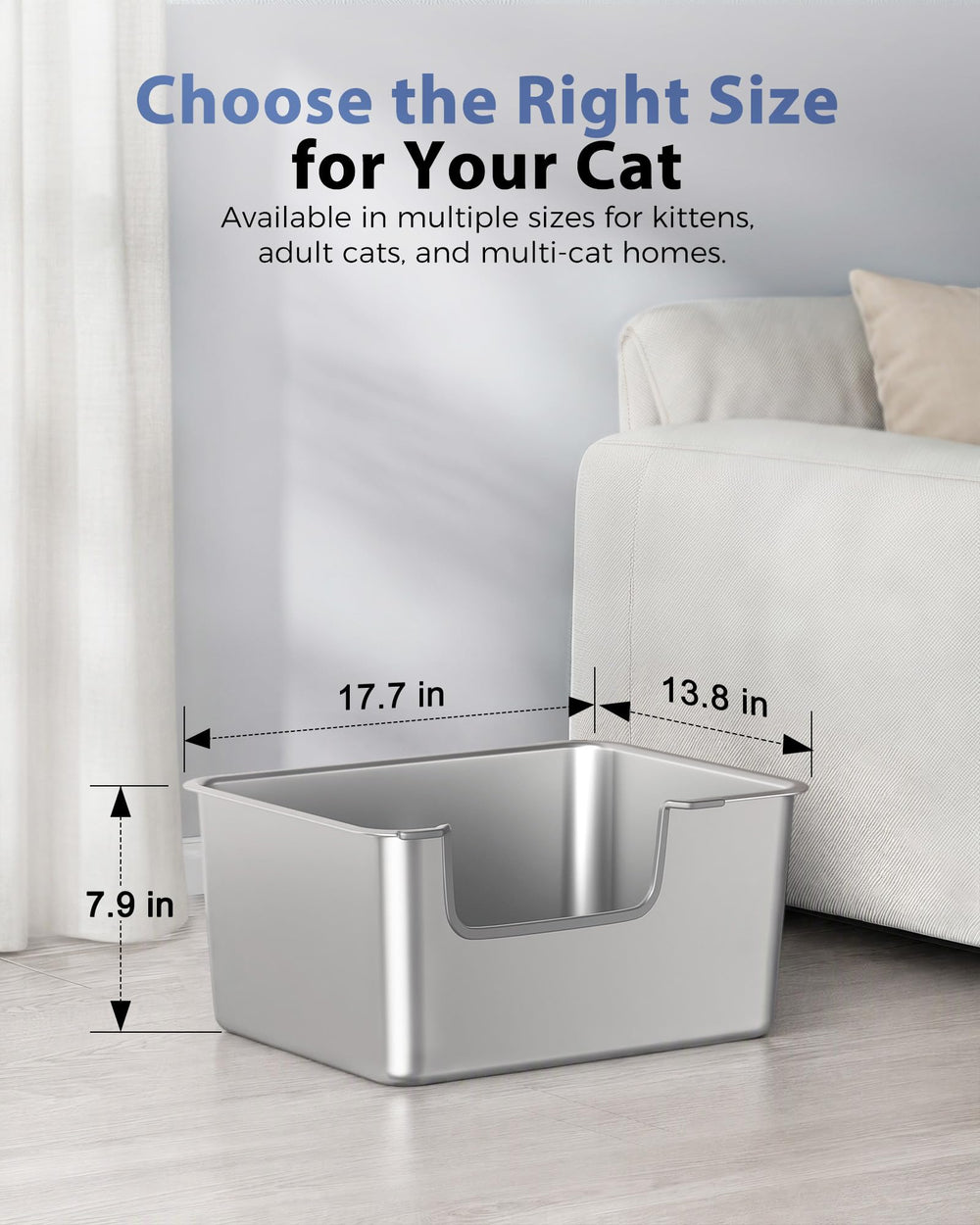 Comparaison taille du bac Qiuma à une patte de chat illustrant l’espace utile
