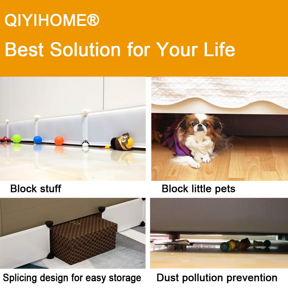 QIYIHOME barrière installée sous un lit montrant prévention des jouets perdus