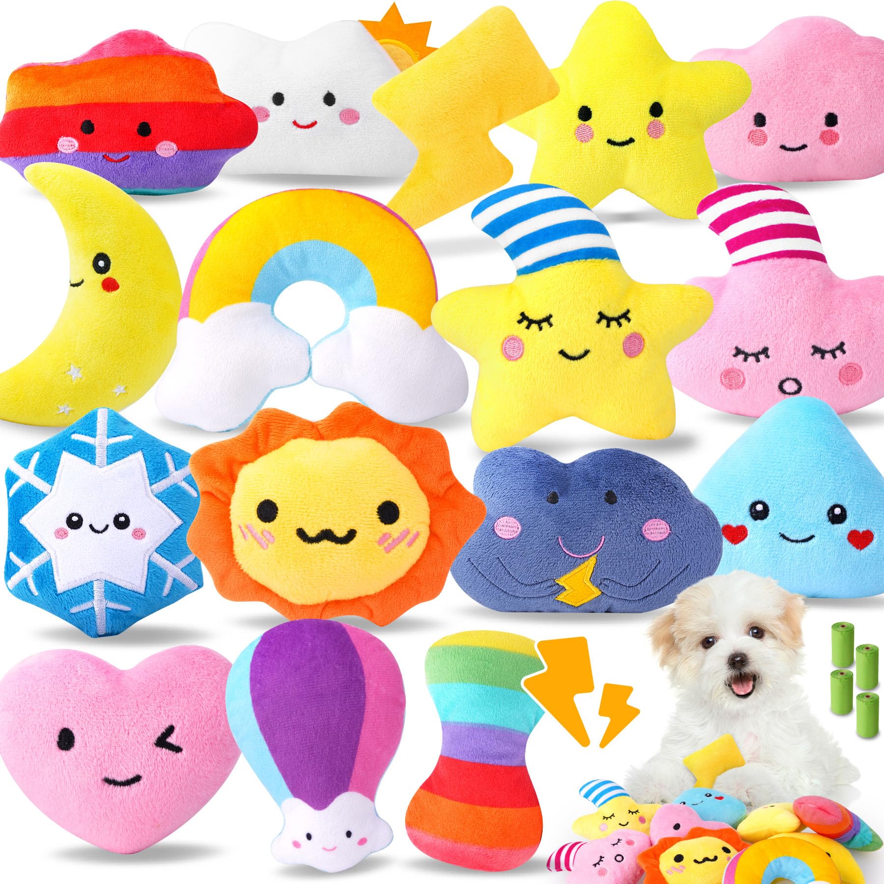 QTwoof emballage avant montrant le lot de 20 jouets et les motifs météo pour rangement pratique