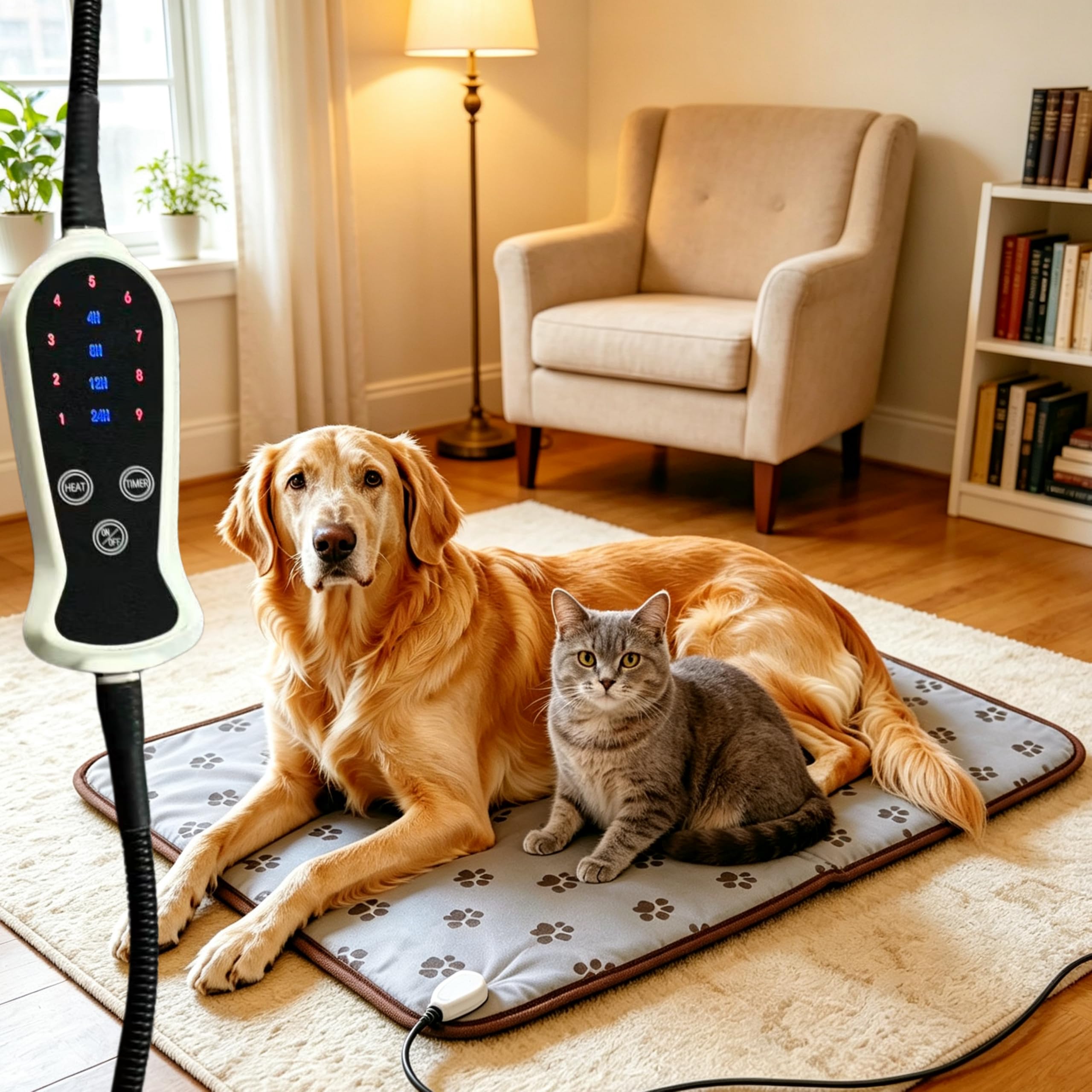 QUASILOVE emballage du tapis chauffant montrant dimensions et fonctions