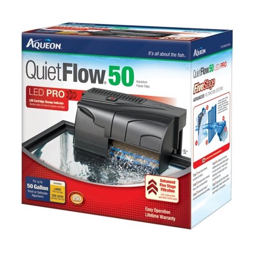 QuietFlow Aqueon 50 vue avant montrant le boîtier robuste et l'indicateur LED pour un entretien facile