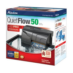 QuietFlow Aqueon 50 vue avant montrant le boîtier robuste et l'indicateur LED pour un entretien facile