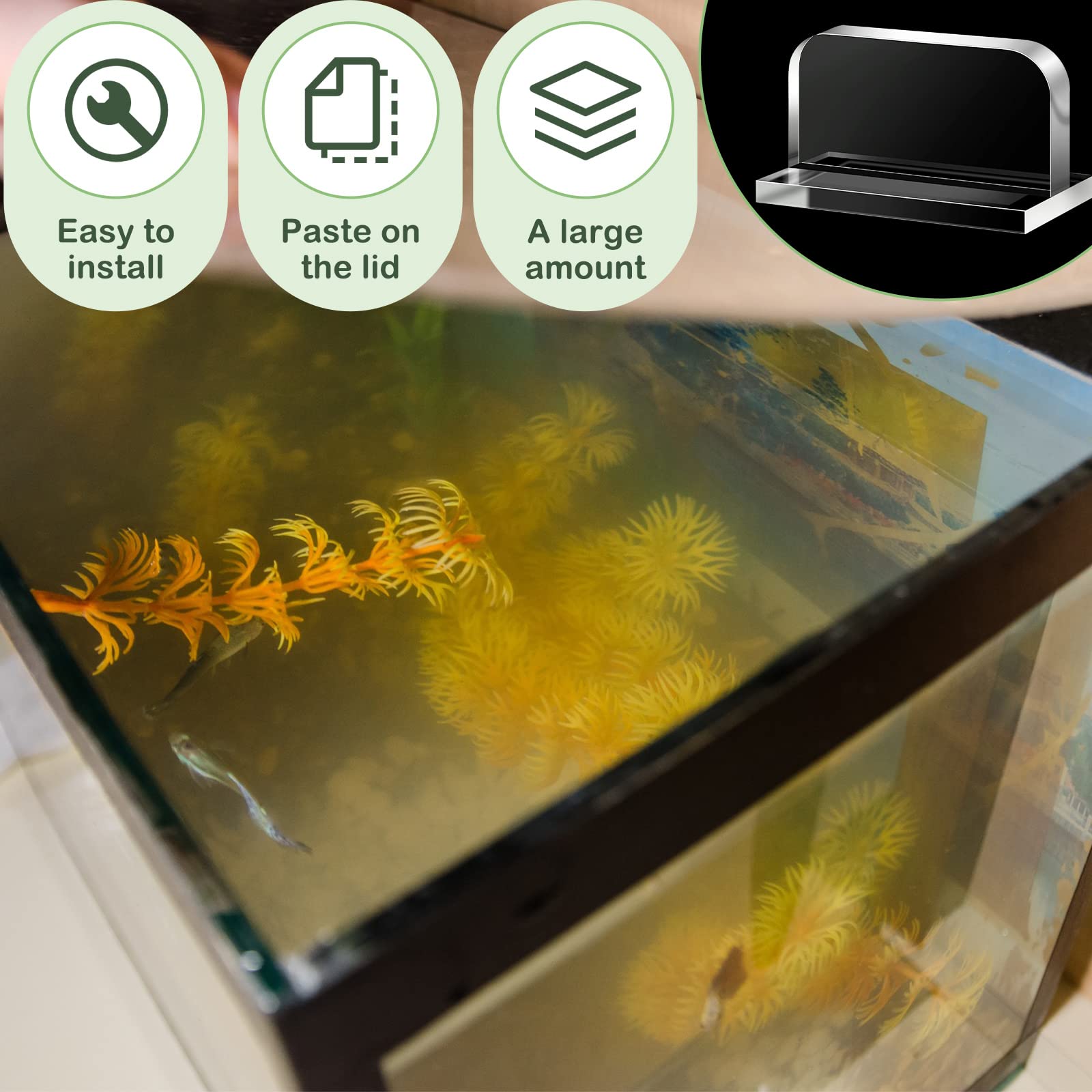 Qunclay poignée aquarium couvercle en place facilite nourrissage quotidien