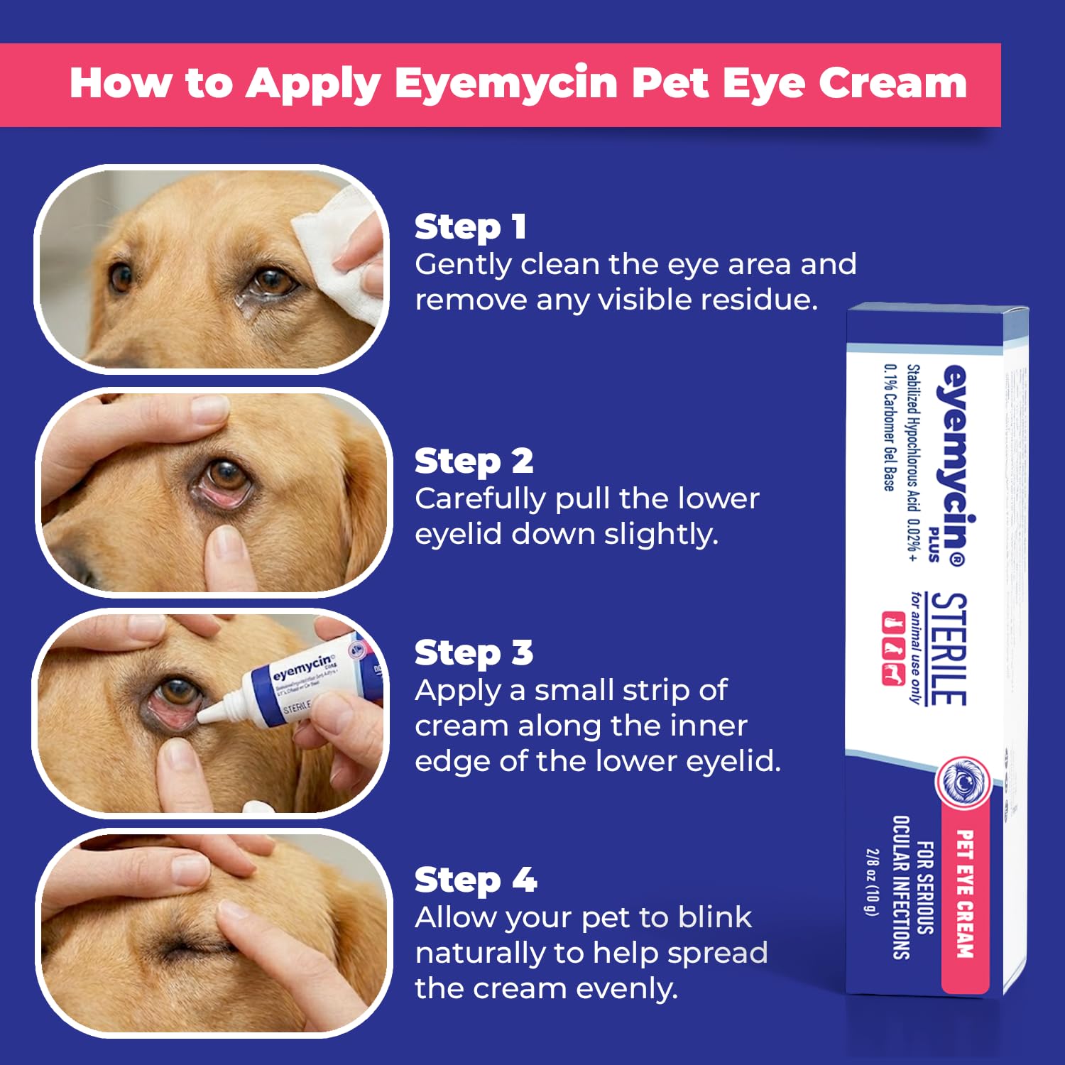 QUQU Natural EYEMYCIN application sur chien pour un contour des yeux propre