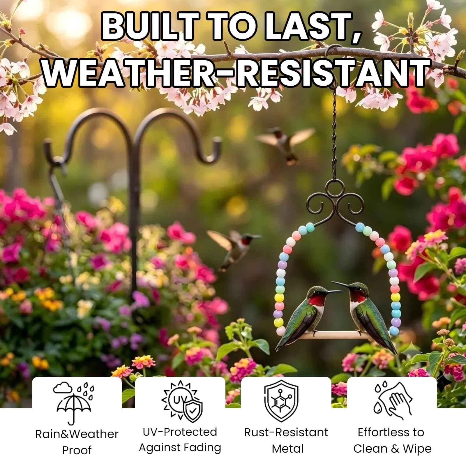 Qwspondence perles colorées détail, attractivité visuelle pour colibris