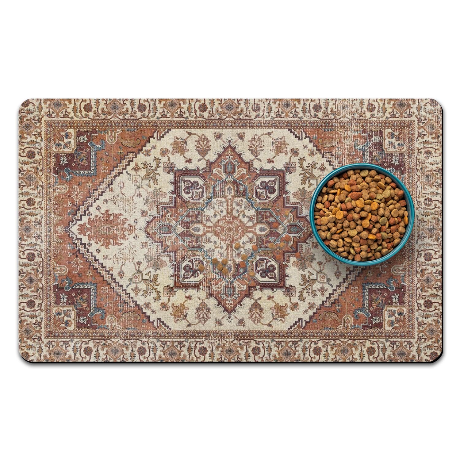 QXWREL face avant du tapis montrant la zone pour gamelles et protection