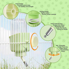 Rabbikite bouteille suspendue à une cage illustrant fixation stable et économie d'espace