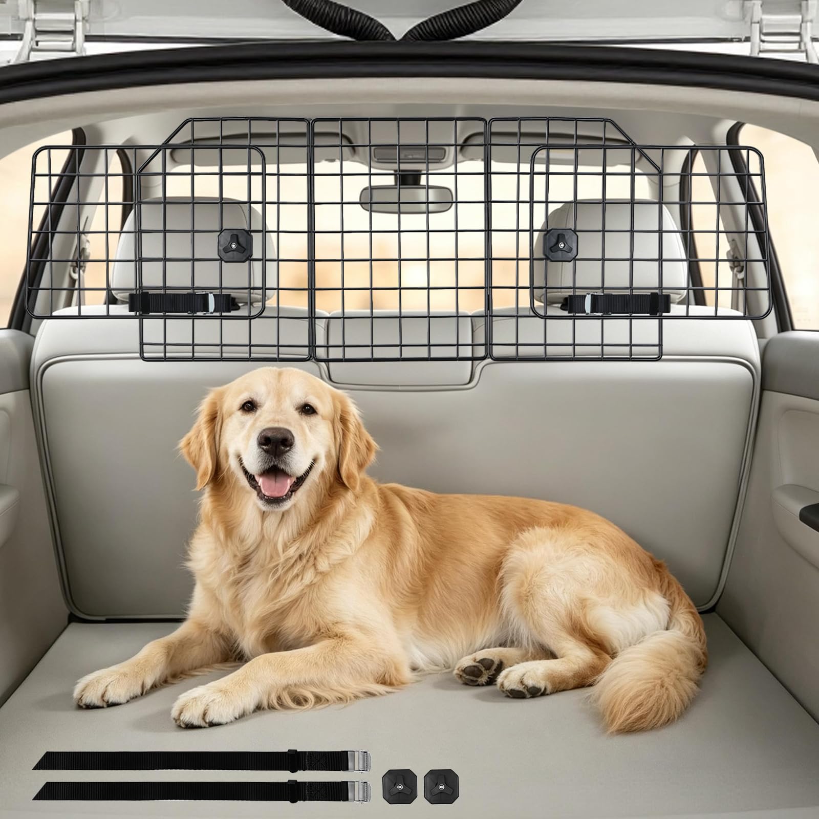 rabbitgoo barrière face avant installée dans le véhicule pour contenir le chien
