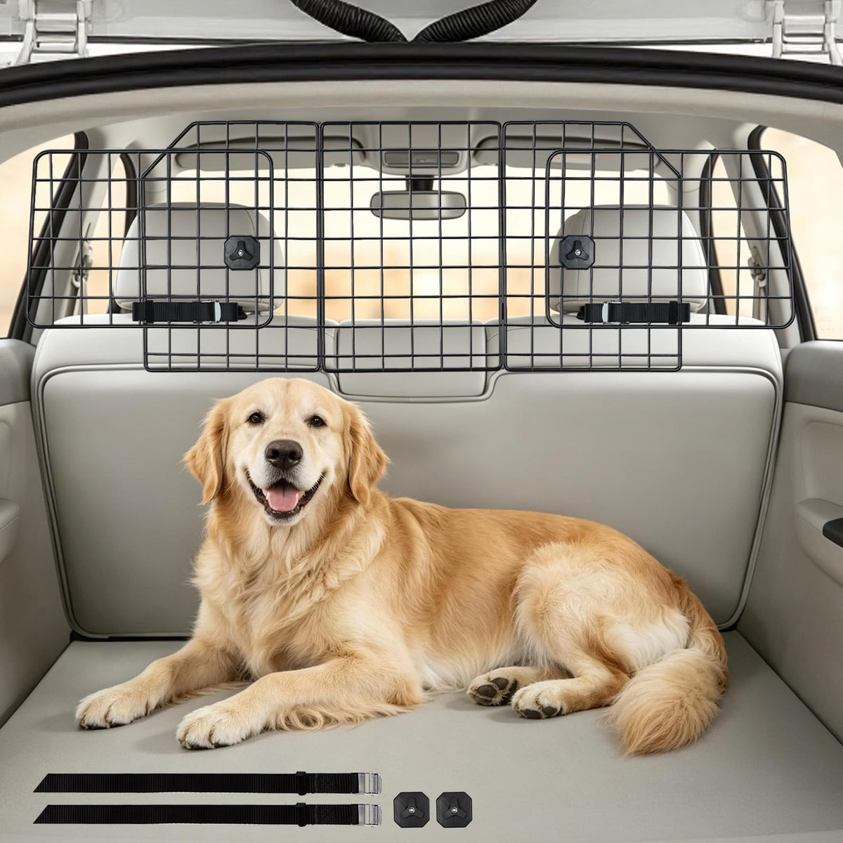 rabbitgoo barrière face avant installée dans le véhicule pour contenir le chien