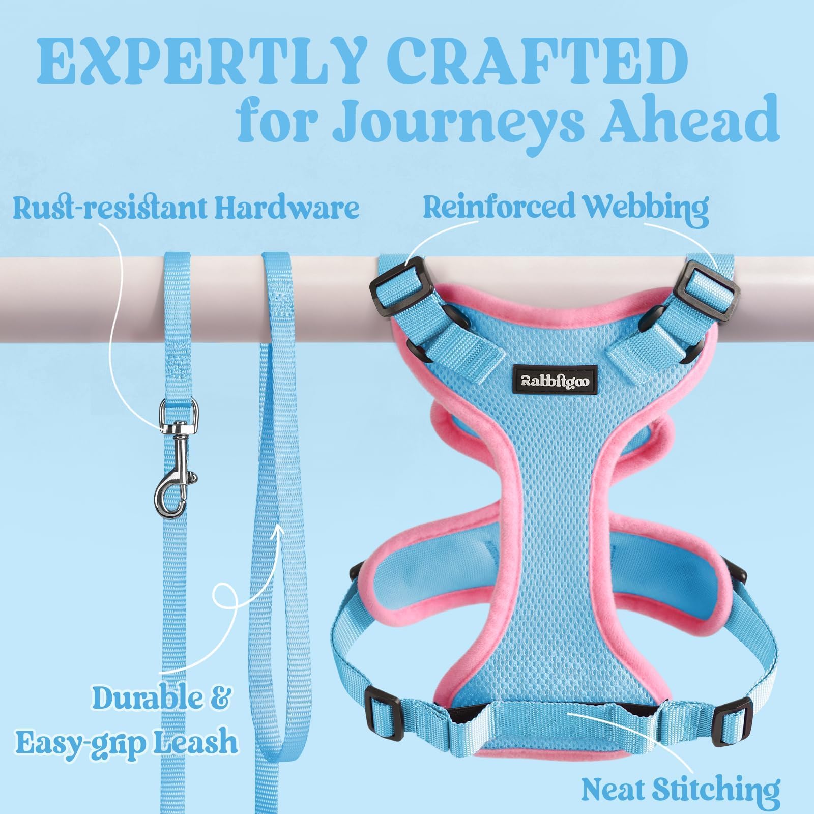 rabbitgoo laisse 1,5 m attachée au harnais pour contrôle flexible