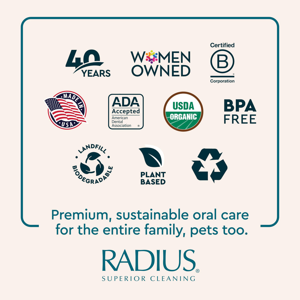 RADIUS zoom étiquette ingrédients montrant formule sans xylitol
