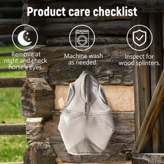 Raelitego masque porté par cheval en pâture offrant protection continue