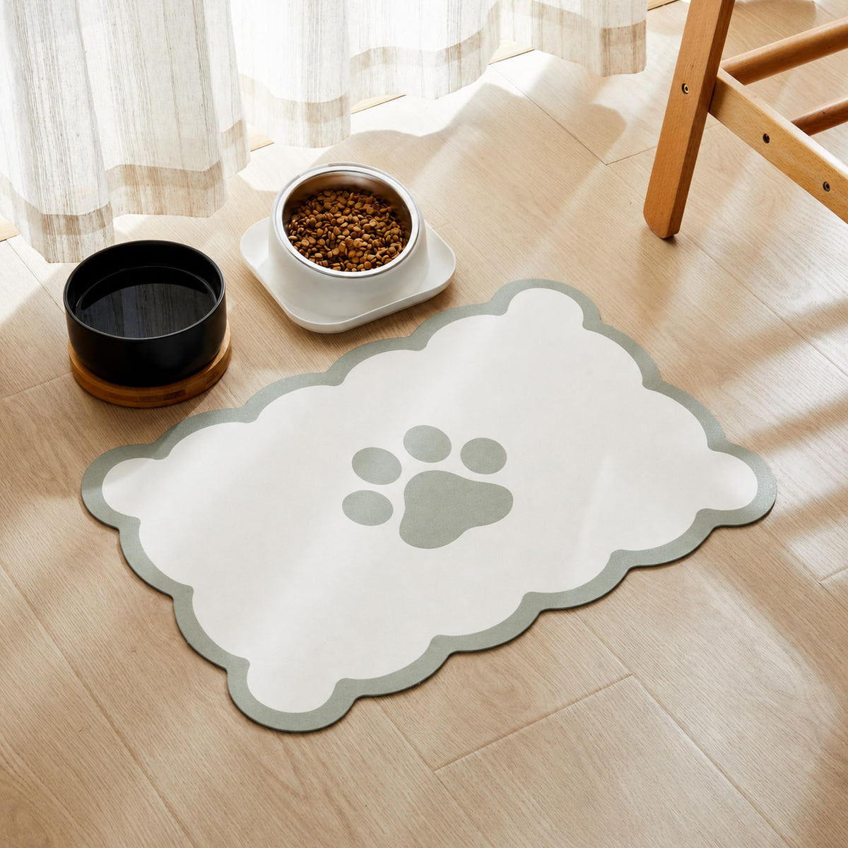 Ralxion tapis face entier sauge et blanc protège sol et stylise repas