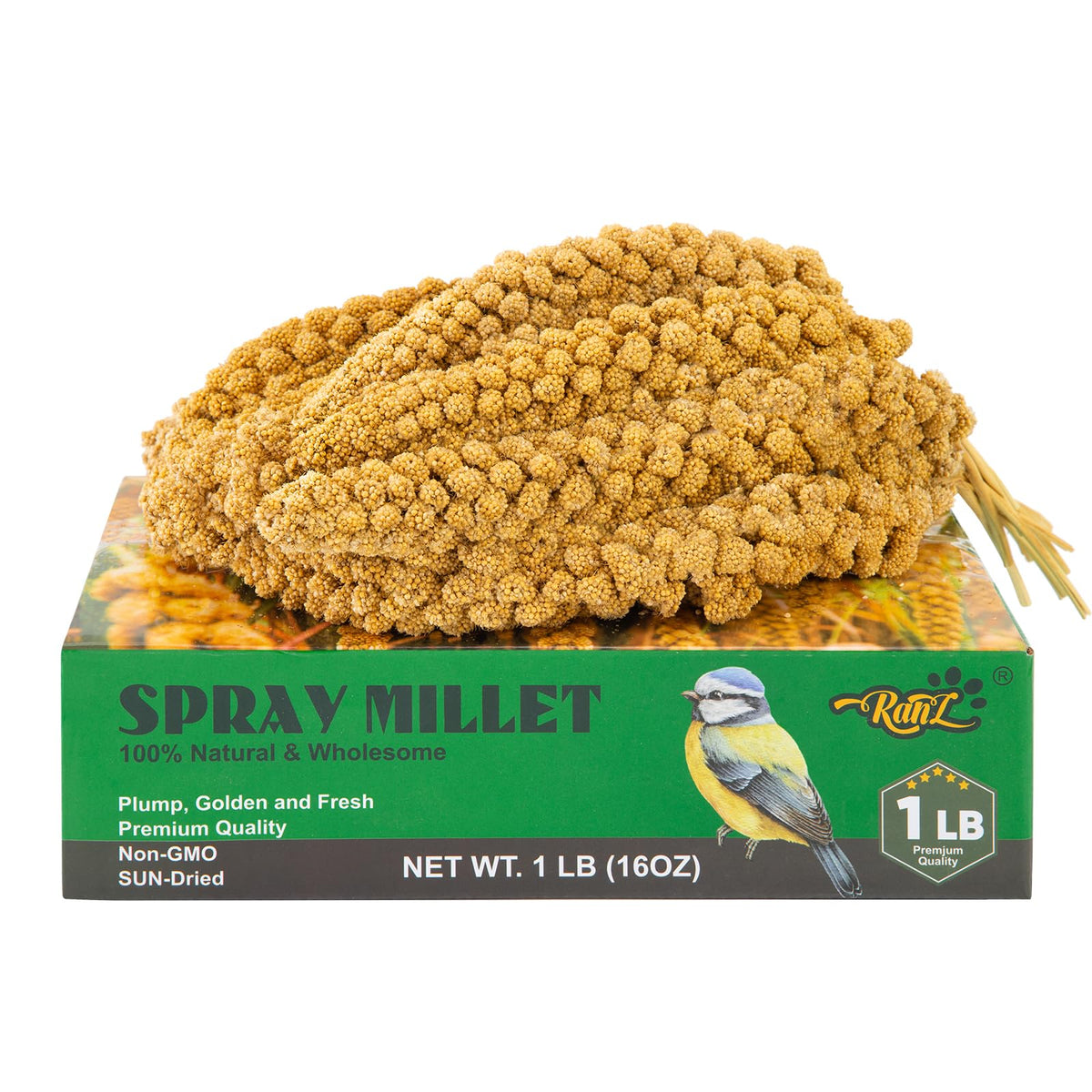 RANZ emballage avant du spray millet montrant la marque et le produit, pratique