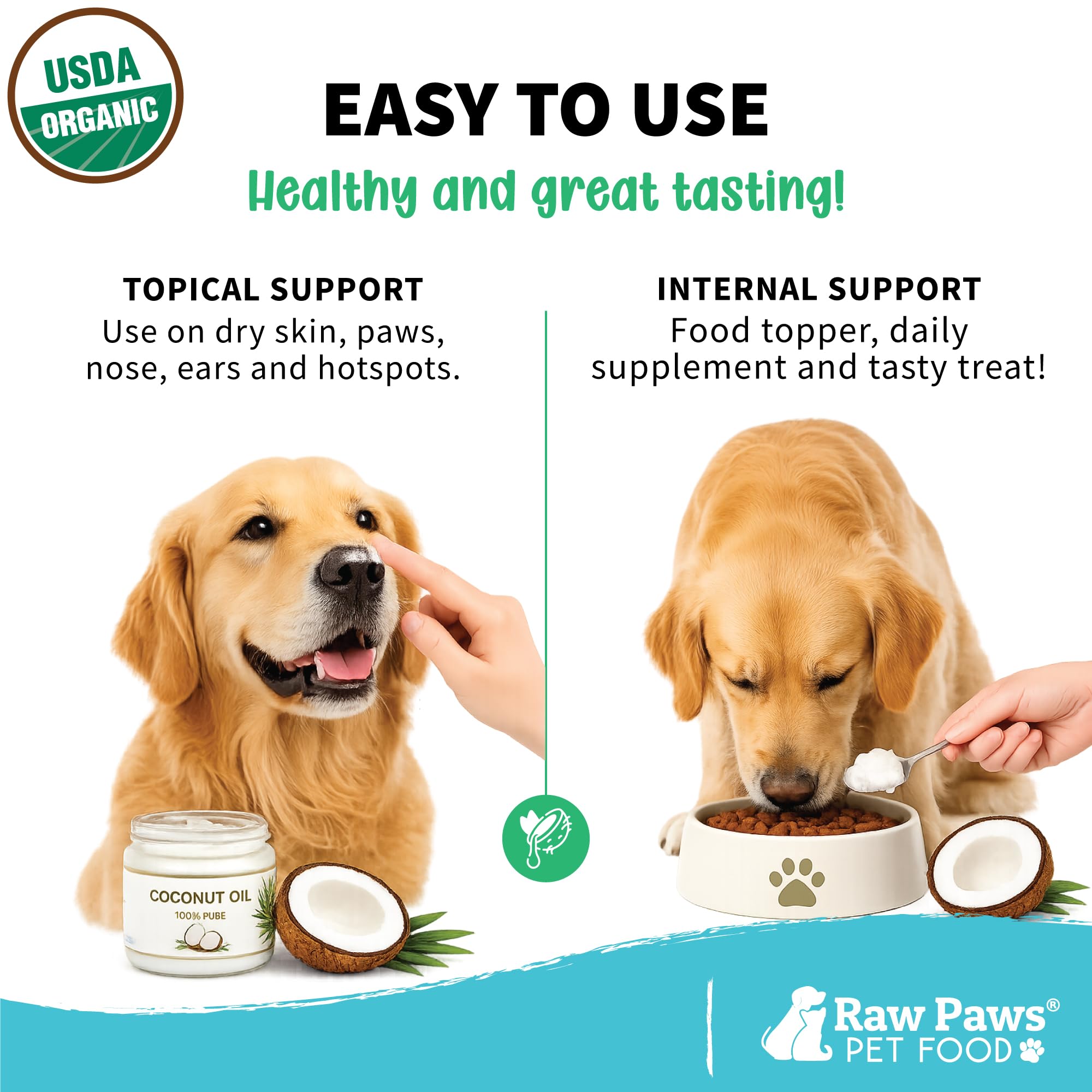 Raw Paws bocal à côté d'une main pour montrer l'échelle pratique