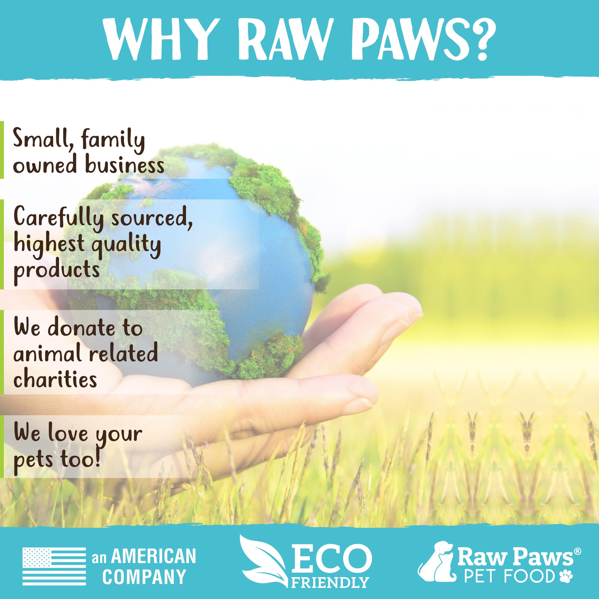 Raw Paws pot à côté d'une tasse pour comparaison de taille et durée d'utilisation