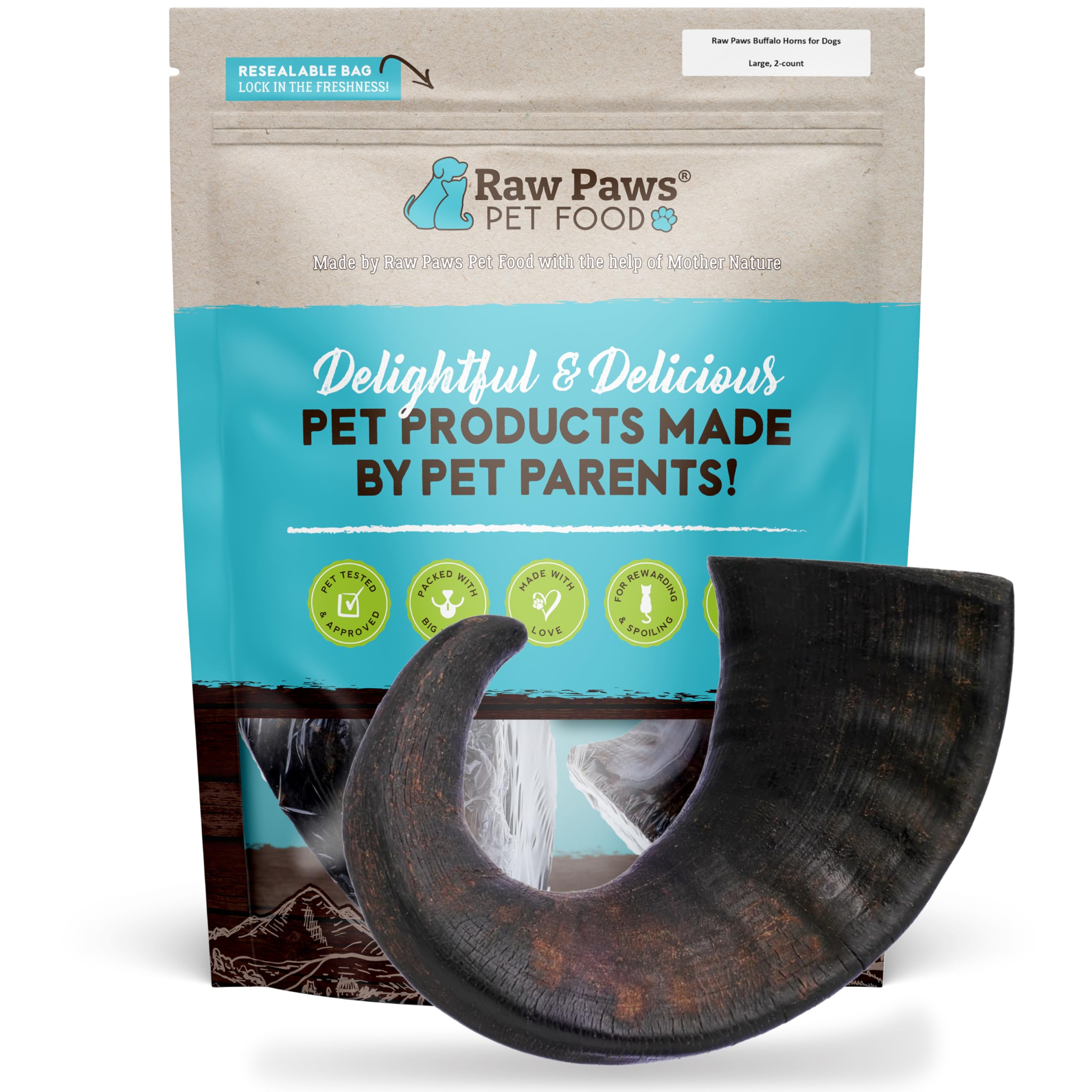 Raw Paws corne de buffle packaging avant montrant produit naturel et robuste