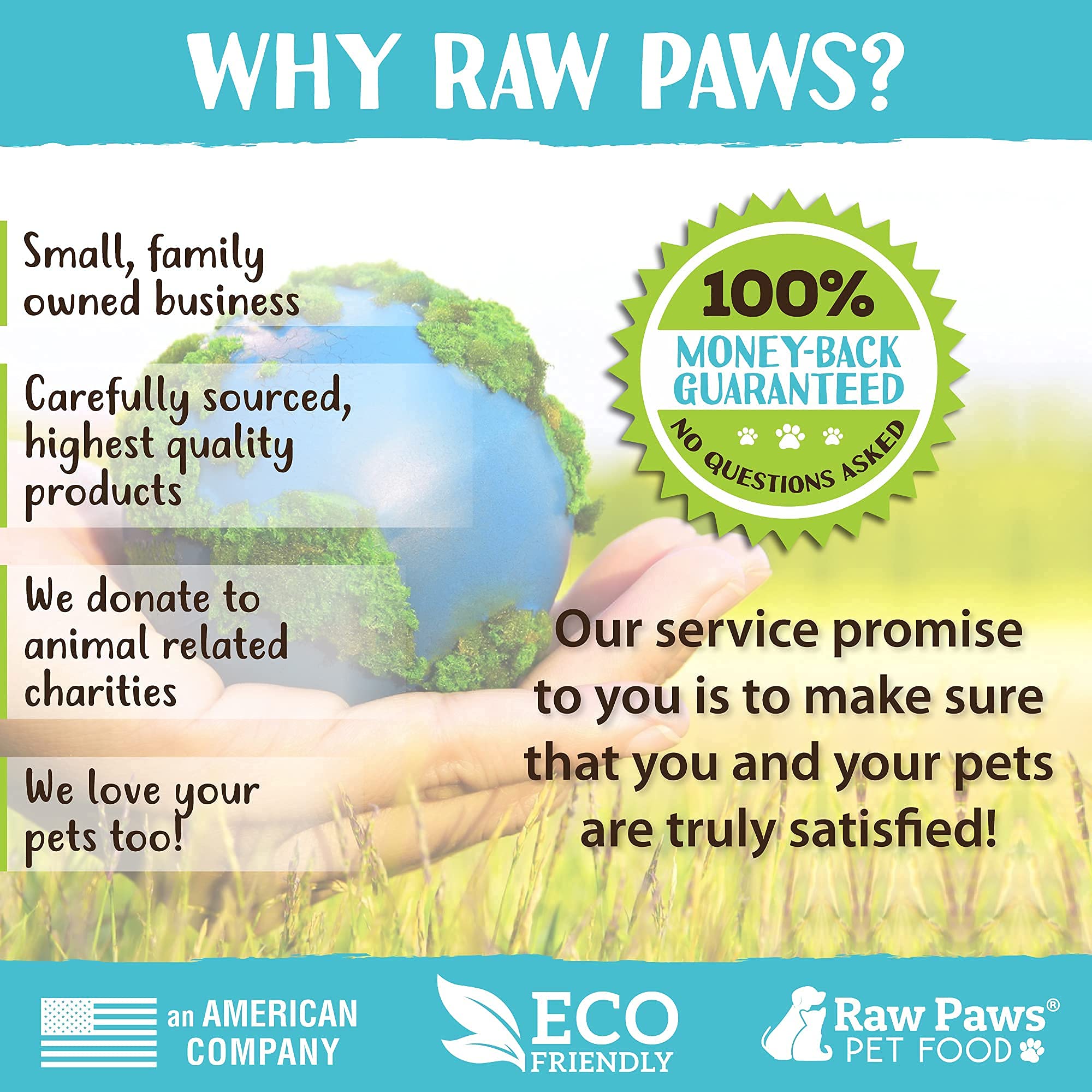 Raw Paws détail du logo et emballage, produit prêt à l'emploi