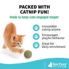 Raw Paws pack ouvert avec six boules illustrant la quantité et l'organisation pratique
