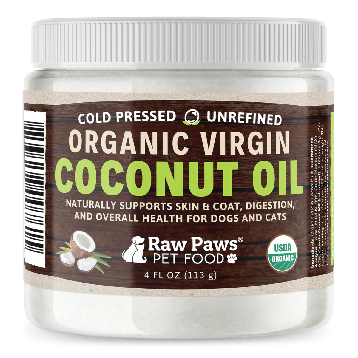 Raw Paws pot avant montrant emballage et ingrédient unique pour soins naturels