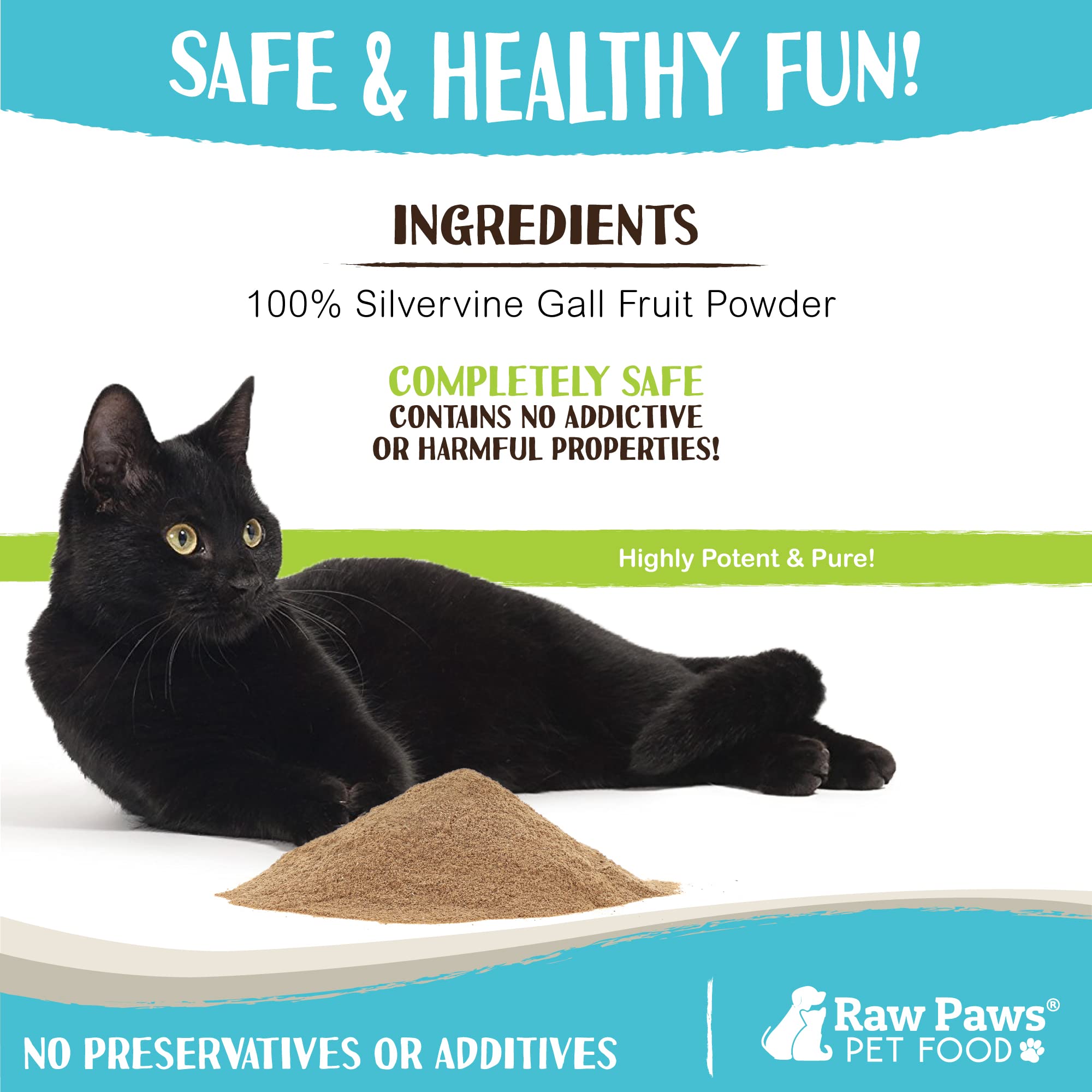 Raw Paws pot de 75 g à côté d’une cuillère pour visualiser la taille et le dosage